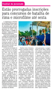 Na mídia: Estão prorrogadas inscrições para concursos de batalha de rima e microfilme até sexta